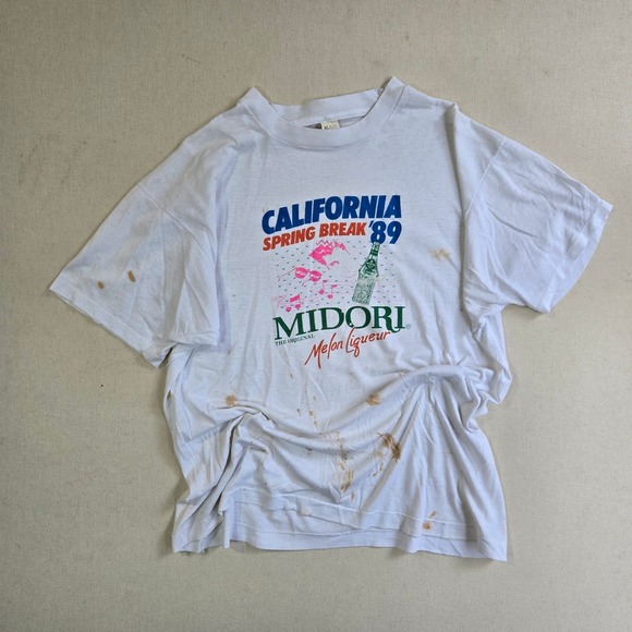 VTG THRASHED SPRING BREAK TEE SINGLE STITCH '89 MIDORI T-SHIRT XL 20x25 MADE USA - Picture 1 of 5
